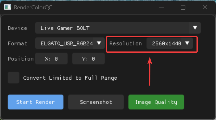 RenderColorQC Resolution Setting